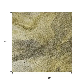 5' X 8' Taupe Ivory And Gold Abstract Washable Area Rug With UV Protection
