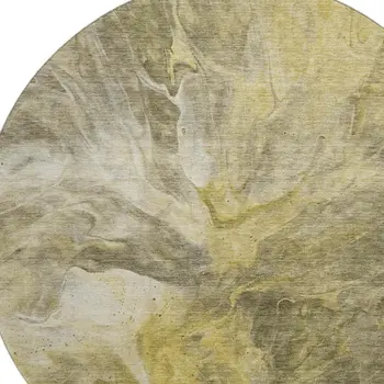 8' Taupe Ivory And Gold Abstract Washable Round Rug With UV Protection