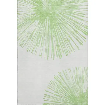 5' X 8' Artichoke Green And Ivory Abstract Washable Area Rug With UV Protection