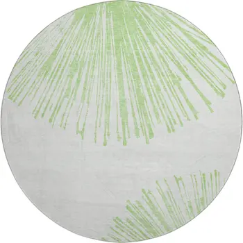 8' Artichoke Green And Ivory Abstract Washable Round Rug With UV Protection