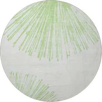 8' Artichoke Green And Ivory Abstract Washable Round Rug With UV Protection