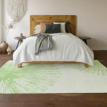 8' X 10' Artichoke Green And Ivory Abstract Washable Area Rug With UV Protection
