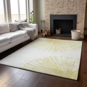 5' X 8' Beige And Ivory Abstract Washable Area Rug With UV Protection