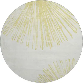 8' Beige And Ivory Abstract Washable Round Rug With UV Protection