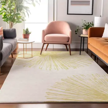 10' X 14' Beige And Ivory Abstract Washable Area Rug With UV Protection