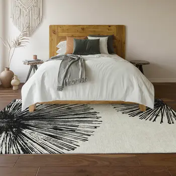 3' X 5' Black And Ivory Abstract Washable Area Rug With UV Protection