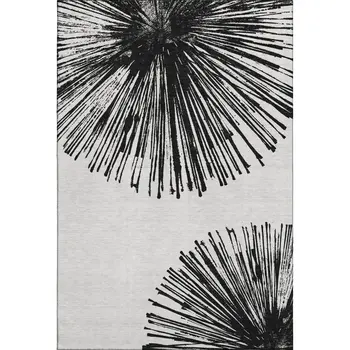 10' X 14' Black And Ivory Abstract Washable Area Rug With UV Protection