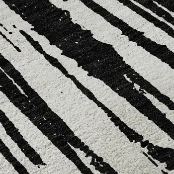 10' X 14' Black And Ivory Abstract Washable Area Rug With UV Protection
