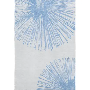 5' X 8' Denim Blue And Ivory Abstract Washable Area Rug With UV Protection