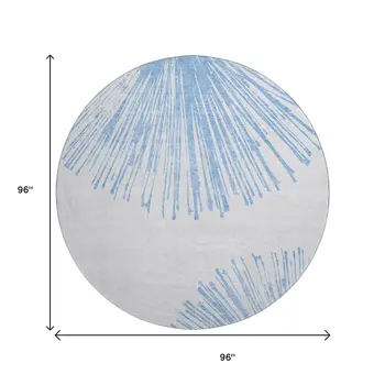 8' Denim Blue And Ivory Abstract Washable Round Rug With UV Protection