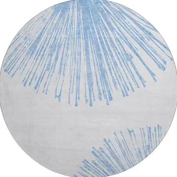 8' Denim Blue And Ivory Abstract Washable Round Rug With UV Protection