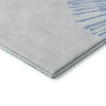 8' X 10' Denim Blue And Ivory Abstract Washable Area Rug With UV Protection