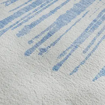 9' X 12' Denim Blue And Ivory Abstract Washable Area Rug With UV Protection
