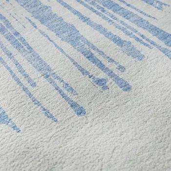 10' X 14' Denim Blue And Ivory Abstract Washable Area Rug With UV Protection