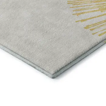 3' X 5' Gold And Ivory Abstract Washable Area Rug With UV Protection
