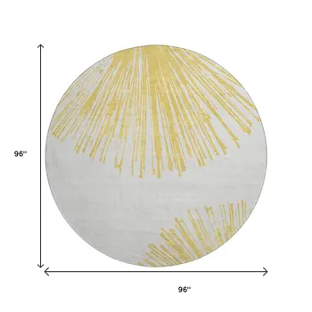 8' Gold And Ivory Abstract Washable Round Rug With UV Protection