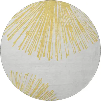 8' Gold And Ivory Abstract Washable Round Rug With UV Protection