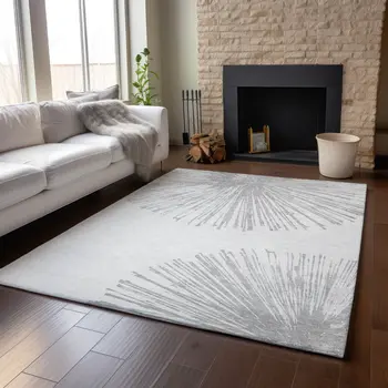 3' X 5' Gray And Ivory Abstract Washable Area Rug With UV Protection