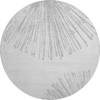 8' Gray And Ivory Abstract Washable Round Rug With UV Protection