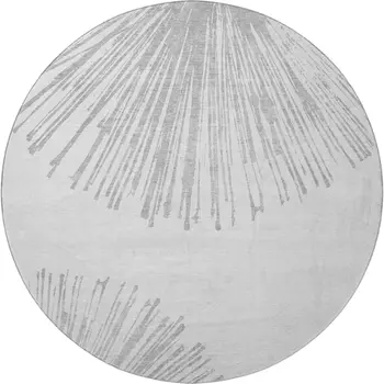 8' Gray And Ivory Abstract Washable Round Rug With UV Protection