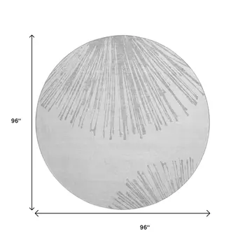 8' Gray And Ivory Abstract Washable Round Rug With UV Protection