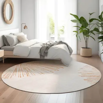 8' Salmon And Ivory Abstract Washable Round Rug With UV Protection