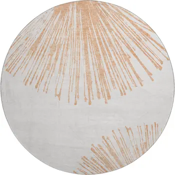 8' Salmon And Ivory Abstract Washable Round Rug With UV Protection
