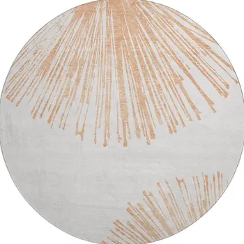8' Salmon And Ivory Abstract Washable Round Rug With UV Protection