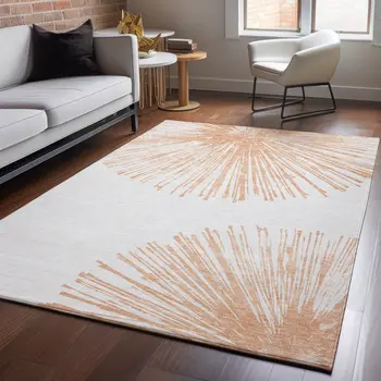 9' X 12' Salmon And Ivory Abstract Washable Area Rug With UV Protection