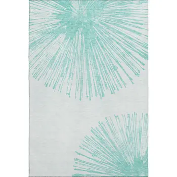 3' X 5' Teal And Ivory Abstract Washable Area Rug With UV Protection