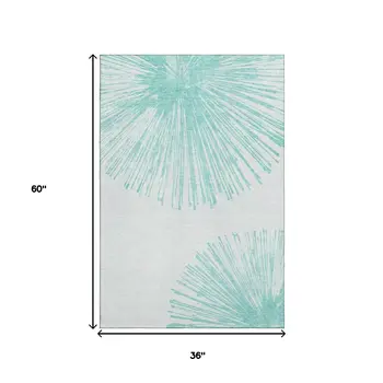 3' X 5' Teal And Ivory Abstract Washable Area Rug With UV Protection