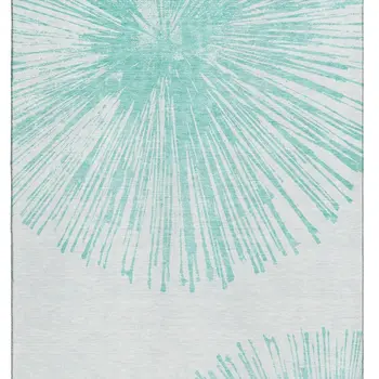 3' X 5' Teal And Ivory Abstract Washable Area Rug With UV Protection