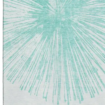 5' X 8' Teal And Ivory Abstract Washable Area Rug With UV Protection
