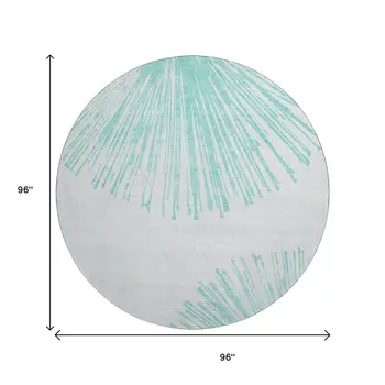 8' Teal And Ivory Abstract Washable Round Rug With UV Protection