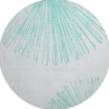 8' Teal And Ivory Abstract Washable Round Rug With UV Protection