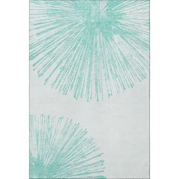 9' X 12' Teal And Ivory Abstract Washable Area Rug With UV Protection