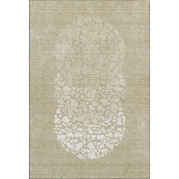5' X 8' Beige And Ivory Abstract Washable Area Rug With UV Protection