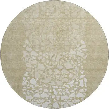 8' Beige And Ivory Abstract Washable Round Rug With UV Protection