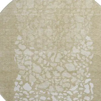8' Beige And Ivory Abstract Washable Round Rug With UV Protection