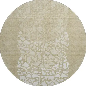 8' Beige And Ivory Abstract Washable Round Rug With UV Protection