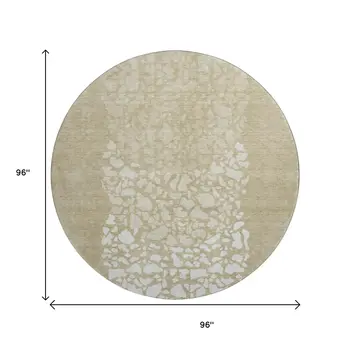 8' Beige And Ivory Abstract Washable Round Rug With UV Protection