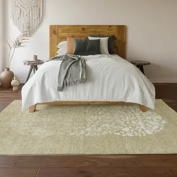 8' X 10' Beige And Ivory Abstract Washable Area Rug With UV Protection