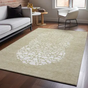 9' X 12' Beige And Ivory Abstract Washable Area Rug With UV Protection