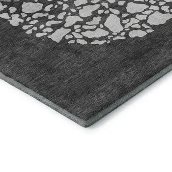 3' X 5' Charcoal And Ivory Abstract Washable Area Rug With UV Protection
