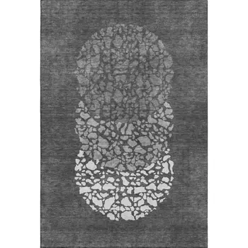 5' X 8' Charcoal And Ivory Abstract Washable Area Rug With UV Protection