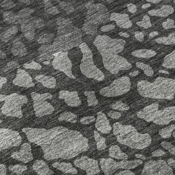 9' X 12' Charcoal And Ivory Abstract Washable Area Rug With UV Protection