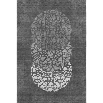 9' X 12' Charcoal And Ivory Abstract Washable Area Rug With UV Protection