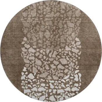8' Chocolate And Ivory Abstract Washable Round Rug With UV Protection