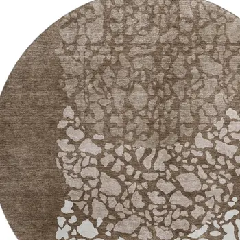 8' Chocolate And Ivory Abstract Washable Round Rug With UV Protection