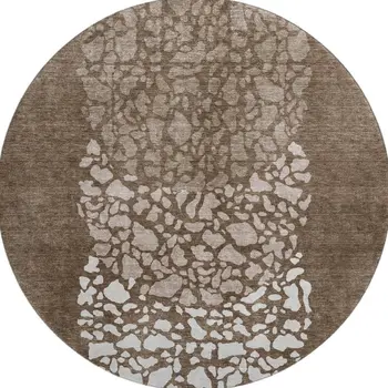 8' Chocolate And Ivory Abstract Washable Round Rug With UV Protection